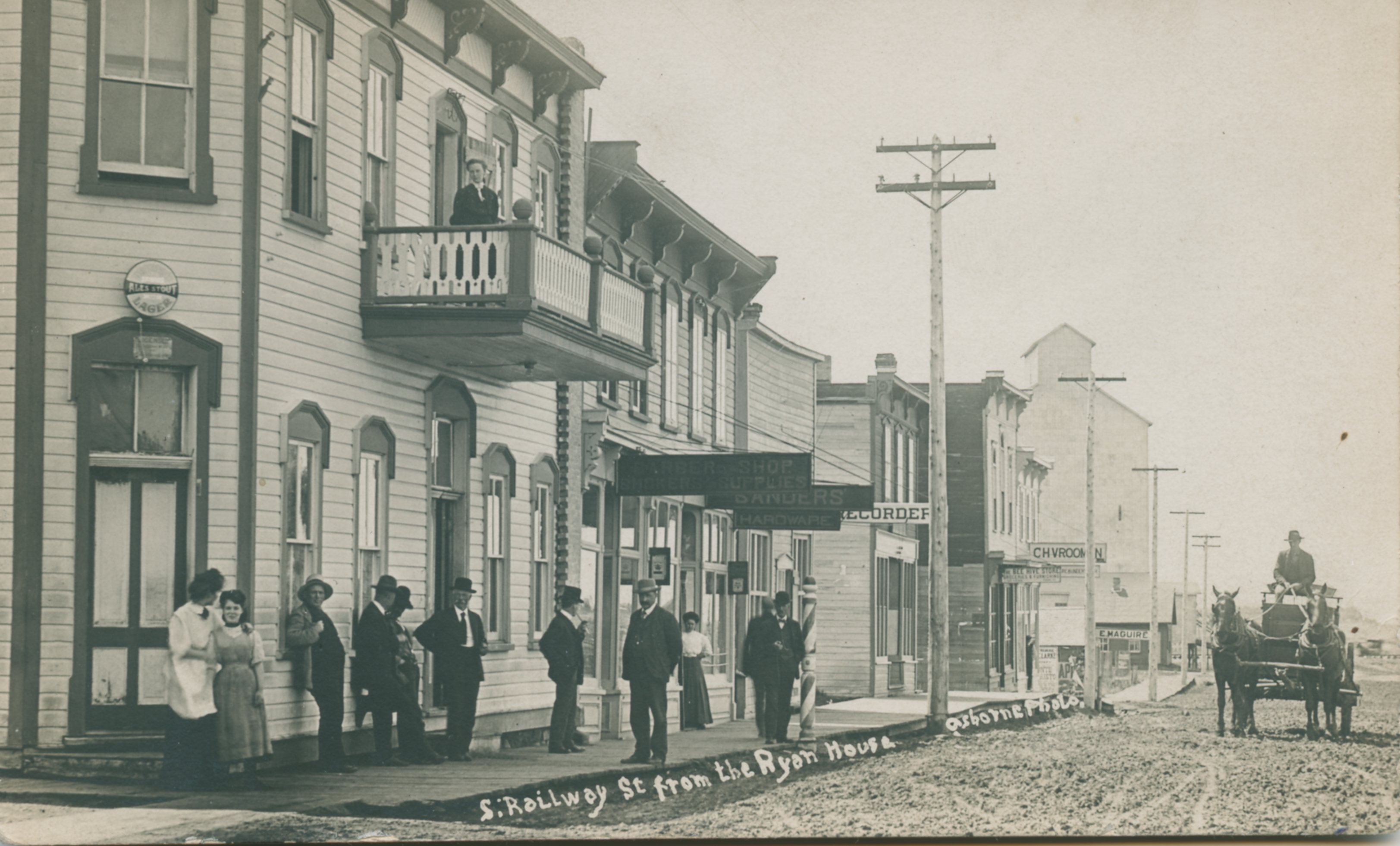 [Scanned photo of South Railway looking west from Stephen Street intersection (Ryan House)]